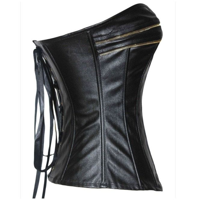 Steampunk Women's Black Zip up Faux Leather Overbust | RebelsMarket