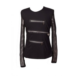 Rebelsmarket black long net sleeves mens gothic t shirt with zippers t010044 t shirts 4