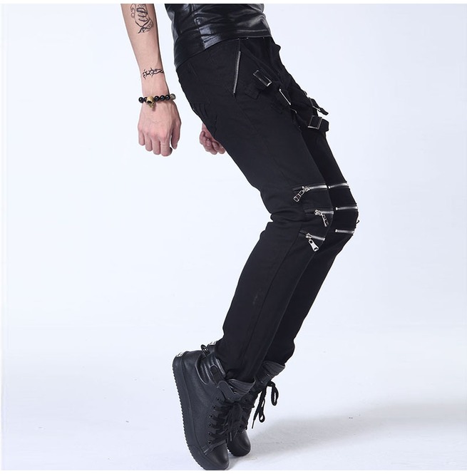 Black/White Men's Casual Zipper Slim 