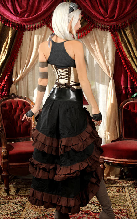 rebelsmarket_black_brown_trim_steampunk_short_front_ruffle_skirt_6_worldwide_shipping_skirts_1.jpg