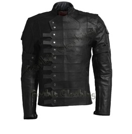 Gothic Soldier Men Leather Jacket Steam Punk Military Fashion Leather Jacket Gothic Soldier Men Leather Jacket Steam Punk Military Fashion Leather Jacket