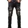 Black slim fit multi pockets vintage distressed biker denim jeans pants jeans