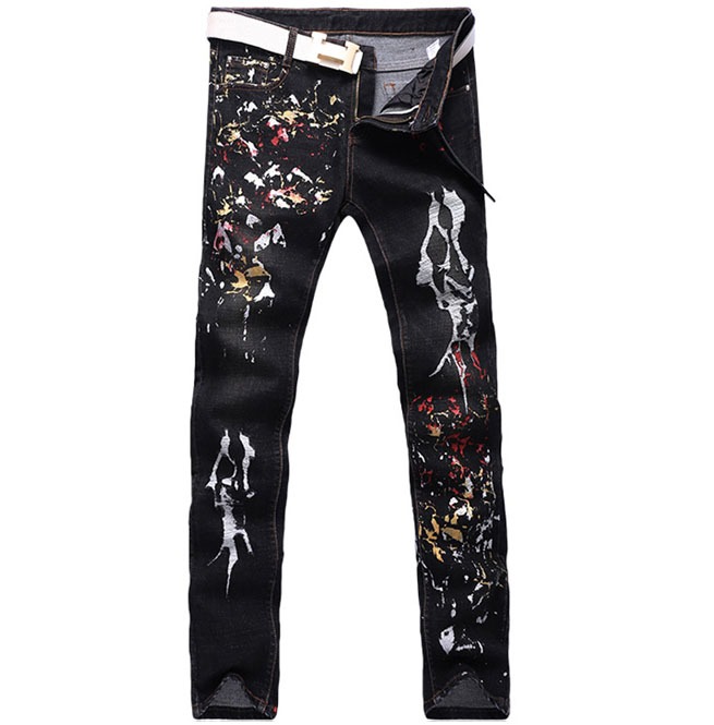 Color Painted Splatter Slim Straight Denim Jeans RebelsMarket