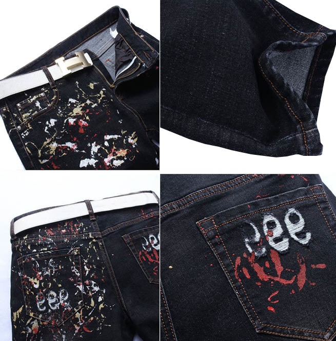 Color Painted Splatter Slim Straight Denim Jeans RebelsMarket