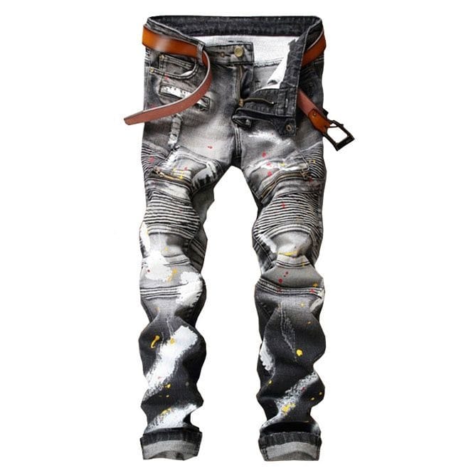 Painted Splatter Gray Distressed Medium Wash Biker RebelsMarket