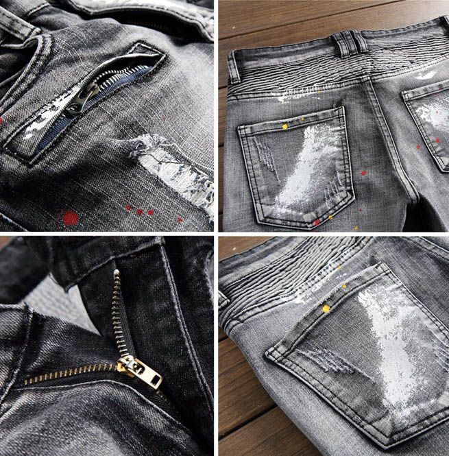 Painted Splatter Gray Distressed Medium Wash Biker RebelsMarket