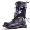 Mens punk rock skull buckle martin boots with detachable badge and chain mens boots