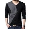 V neck patchwork buttons design slim fit long sleeve t shirt men shirts