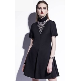 Gothic Mesh Lace Up Short Sleeves Short Dress Gothic Mesh Lace Up Short Sleeves Short Dress