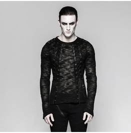 Mens Black Mesh Lace Up Industrial Visual Kei Long Sleeved Goth Shirt Mens Black Mesh Lace Up Industrial Visual Kei Long Sleeved Goth Shirt