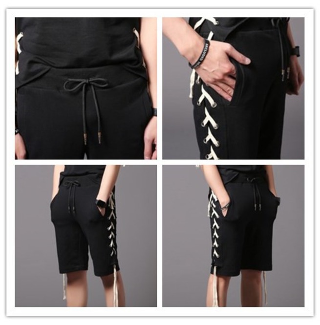 New Mens Casual Shorts Pants Black Lace Up Trouser RebelsMarket