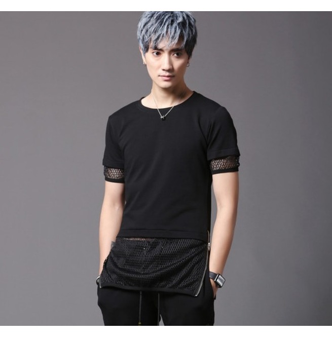 Men's Black Mesh Layered Short Sleeves T Shirt RebelsMarket
