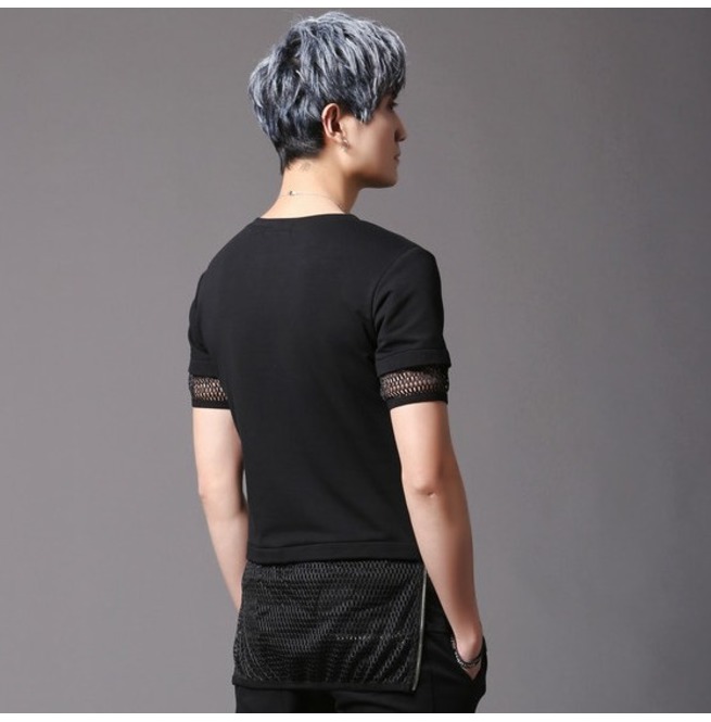 Men's Black Mesh Layered Short Sleeves T Shirt RebelsMarket