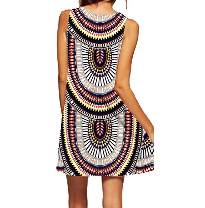 ReooLy Womens Casual Bohemian Sleeveless Printed Tiered Knee Length Dress Party Dress