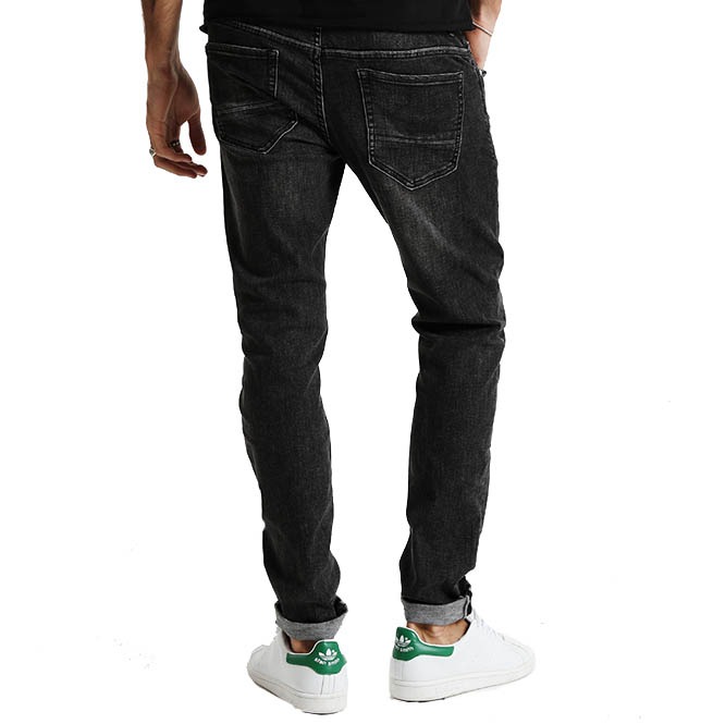 Enzyme Wash Scratched Slim Fit Black Denim Jeans Men RebelsMarket