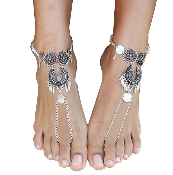 Boho Hollow Flower Silver Chain Anklet Bohemian Jewelry RebelsMarket