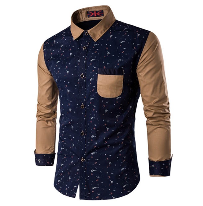 Paint Splatter Design Patchwork Long Sleeve Dress Shirt RebelsMarket