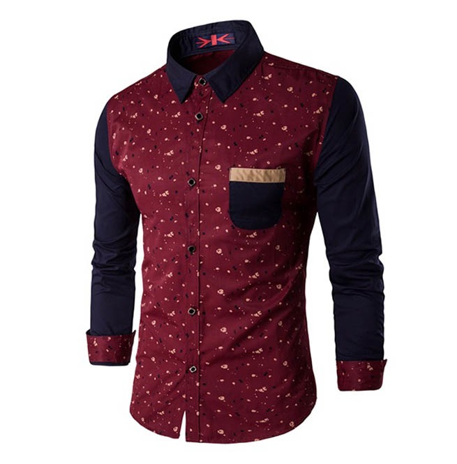 Paint Splatter Design Patchwork Long Sleeve Dress Shirt RebelsMarket