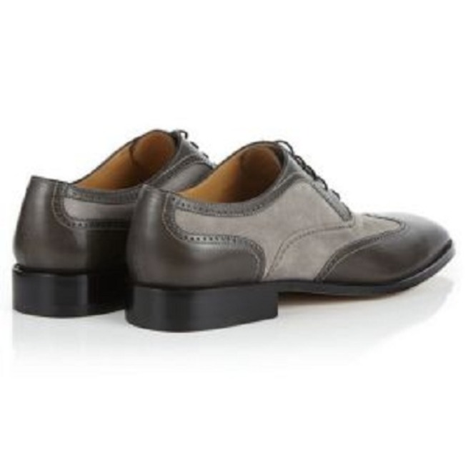 Handmade Men Wingtip Gray And Black Shoes, Suede And RebelsMarket