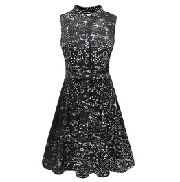 Vintage Goth Black Stars Constellation High Waist A Line Mini Dress Vintage Goth Black Stars Constellation High Waist A Line Mini Dress