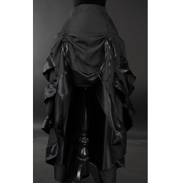 Black White Pinstripe Adjustable Long Bustle 3 Layer Victorian Goth Skirt Black White Pinstripe Adjustable Long Bustle 3 Layer Victorian Goth Skirt