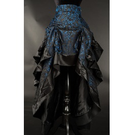 Black Blue Brocade Long Bustle 3 Layer Ruffle Victorian Goth Skirt Black Blue Brocade Long Bustle 3 Layer Ruffle Victorian Goth Skirt