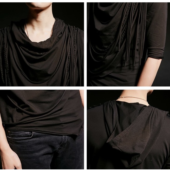 Men's Black Slim Fit Hooded T Shirt RebelsMarket