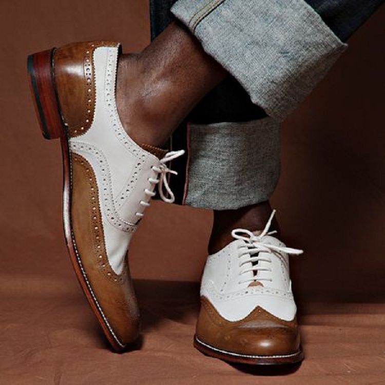 Handmade Men Spectator Shoes, Two Tone Shoes, Wingtip RebelsMarket