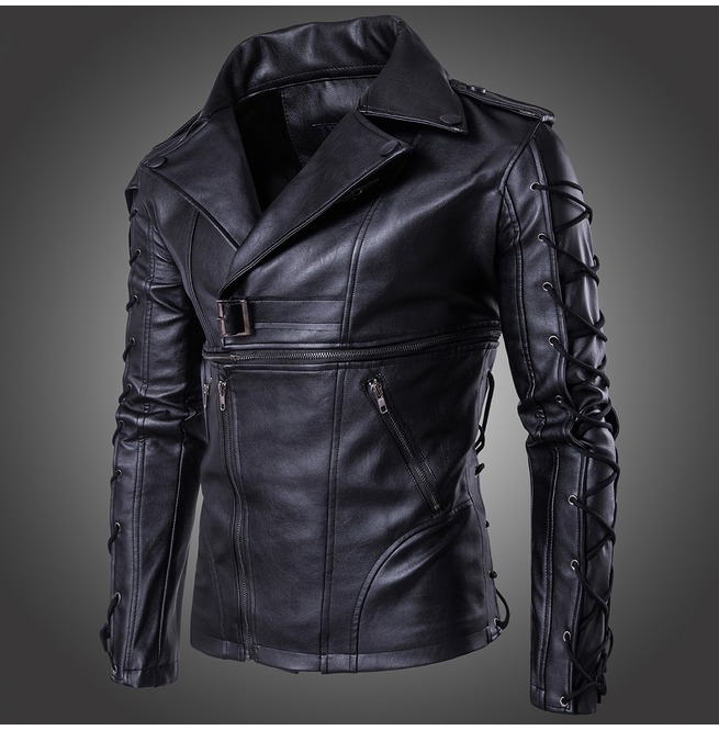 Men's Punk Zipper Side Lace Up Faux Leather Motorcycle Biker (655 x 665 Pixel)