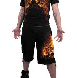 Mens Spiral Vintage Cargo Shorts Black Metal Streetwear