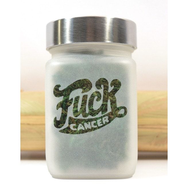 Fuck Cancer Etched Glass Stash Jar Medical Marijuana RebelsMarket