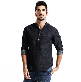 Gothic Black Button Pocket Mens Autumn Long Sleeve Denim Fashion Shirt Gothic Black Button Pocket Mens Autumn Long Sleeve Denim Fashion Shirt