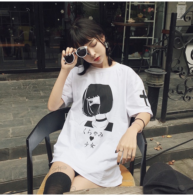 Anime Punk T Shirt With Masked Girl In Black Or White Rebelsmarket