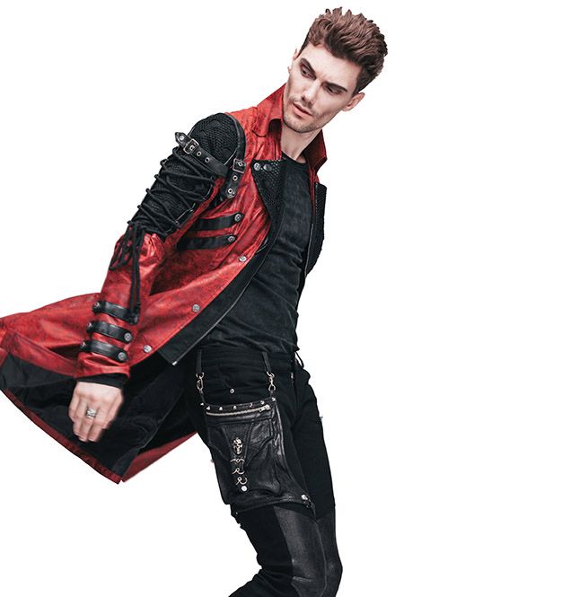 Gothic Red Men's Leather Jacket Thinkers Clothing RebelsMarket