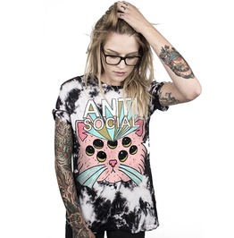 Anti Social Multi Eye Pink Alien Cat Oversize Punk T Shirt Anti Social Multi Eye Pink Alien Cat Oversize Punk T Shirt