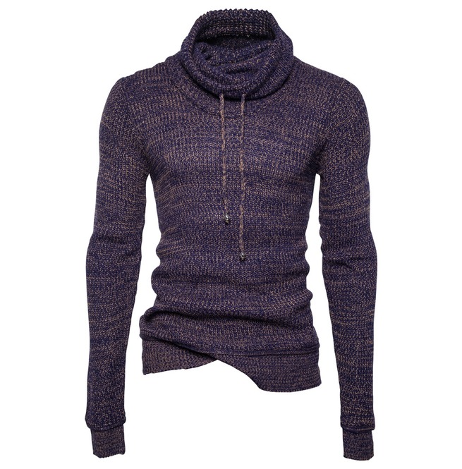 Men's High Collar Drawstring Slim Fitted Sweater Men's High Collar Drawstring Slim Fitted Sweater