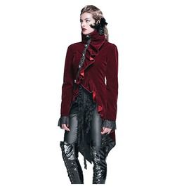 Gothic Red Velvet Women’s Jacket With Rose & Feather | RebelsMarket