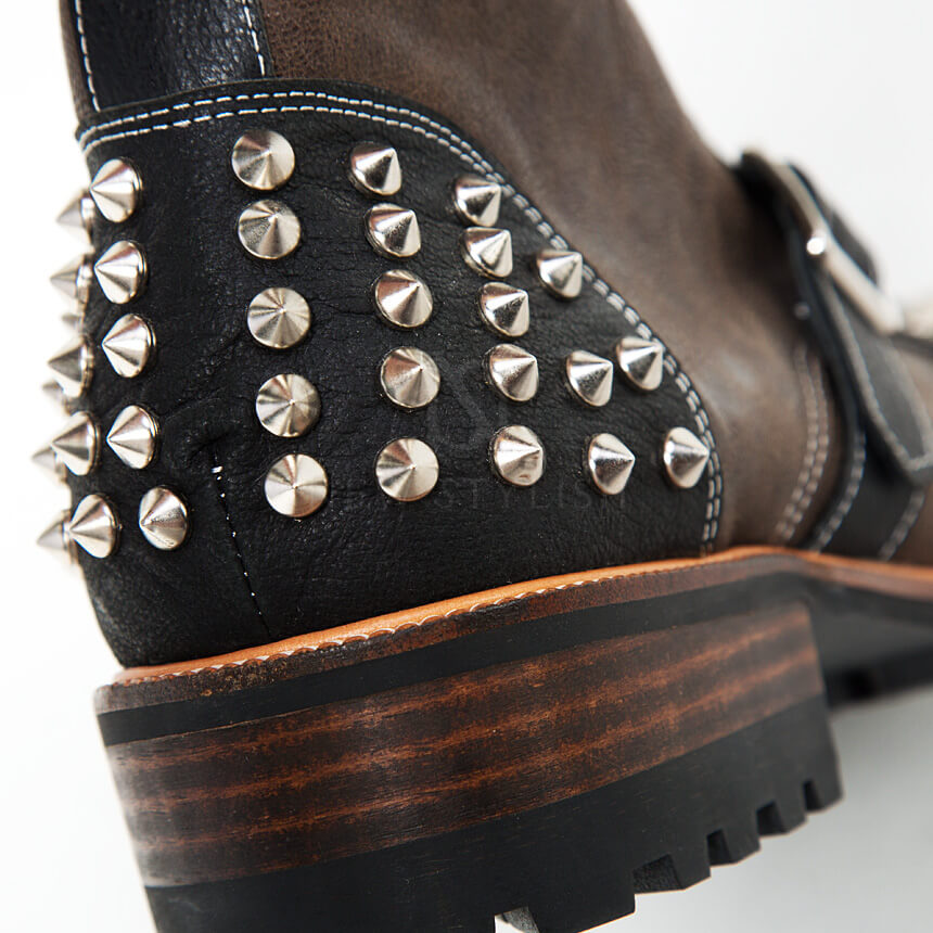 Studded & Belted Contrast Lace Up Zipper Leather Boots RebelsMarket