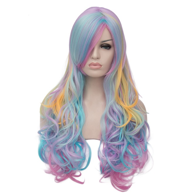 Multi Color Rainbow Hair Highlights Long Fluffy Wavy Rebelsmarket