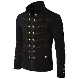 Men Modern Gothic Napoleon Military Hook Jacket Black Goth Lace Trim Jacket Men Modern Gothic Napoleon Military Hook Jacket Black Goth Lace Trim Jacket