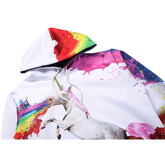 Hoodies Men//Women 3D Sweatshirts with Hat Print Paint Unicorn Thin Hooded