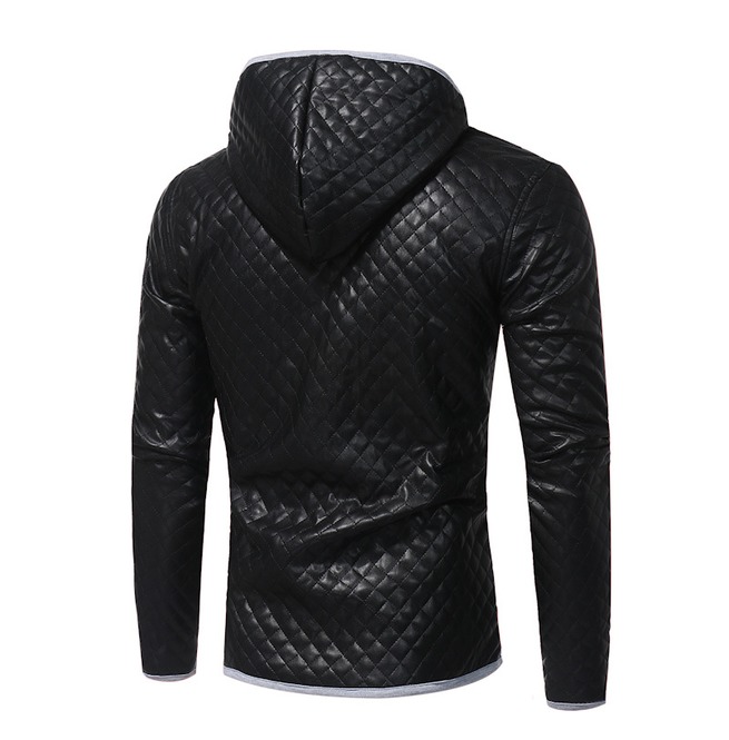 Men's Plaid Contrast Hooded Zipper Faux Leather Jackets ...