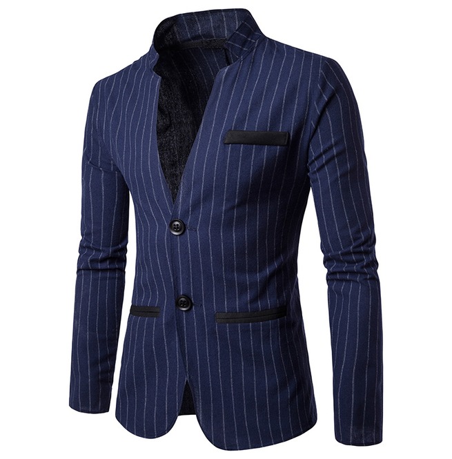 Men's Stripe Printed Stand Collar Slim Fitted Suit RebelsMarket