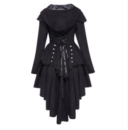 Goth Punk Long Coat Lace Button Detail Womens Goth Punk Long Coat Lace Button Detail Womens
