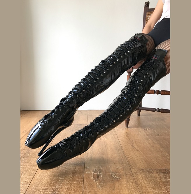 Rtbu Ezra 60cm Wide Tongue Corset Dominatrix Thigh Boot Purple Patent