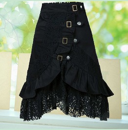Women's Steampunk Gothic Style Black Lace Splicing Buckle Skirt Ornate Women's Steampunk Gothic Style Black Lace Splicing Buckle Skirt Ornate