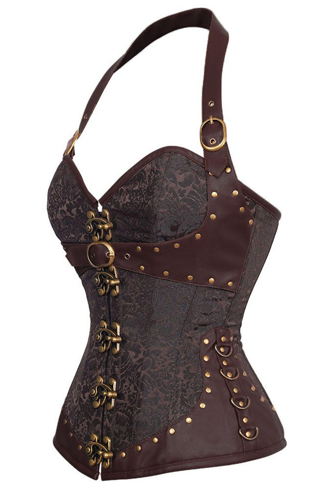 rebelsmarket_brown_brocade_steampunk_corset_with_halterneck_leather_trim_s_to_xxl_bustiers_and_corsets_3.jpg