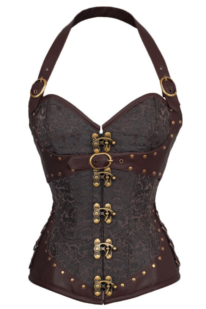 rebelsmarket_brown_brocade_steampunk_corset_with_halterneck_leather_trim_s_to_xxl_bustiers_and_corsets_2.jpg