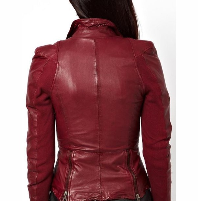 New Lycra Biker Jacket Leather, Women Maroon Color Leather Jacket