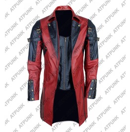 Men Goth Steampunk Military Jacket Red Black Faux Leather Poison Jacket Men Goth Steampunk Military Jacket Red Black Faux Leather Poison Jacket